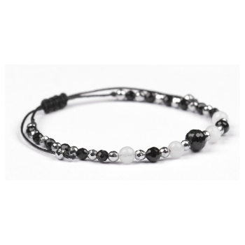 Bransoletka czarny TURMALIN Kamień Księżycowy HEMATYT ochrona miłość